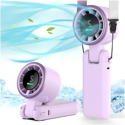 Front. BEARSOLIM - 13550RPM 5-Speed Foldable Handheld Neck Fan, Portable Rechargeable Fan - purple.