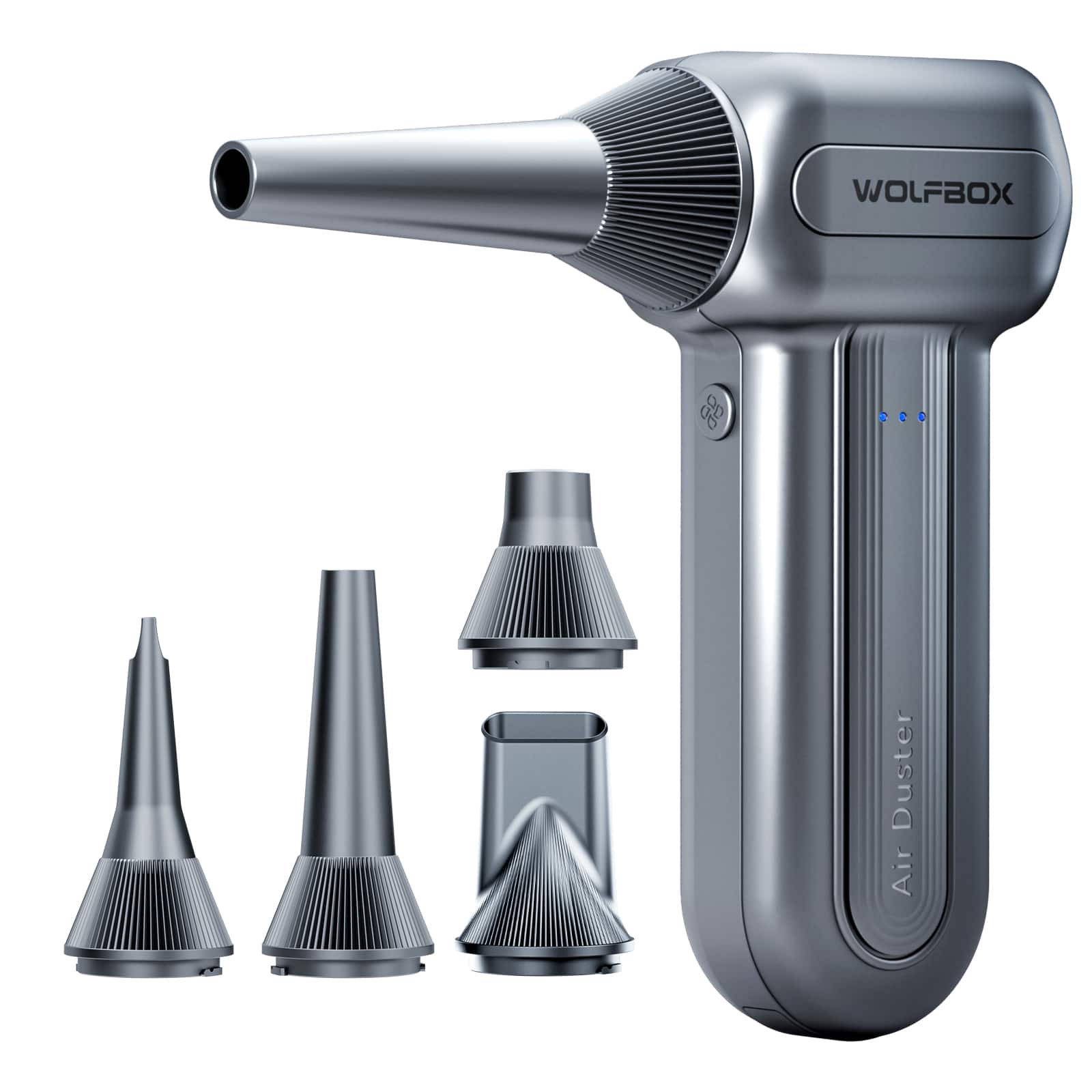 WOLFBOX - Cordless Rechargeable Air Duster with 3-Speed Control - Electric Air Blower for Multi-Purpose Cleaning - Silver