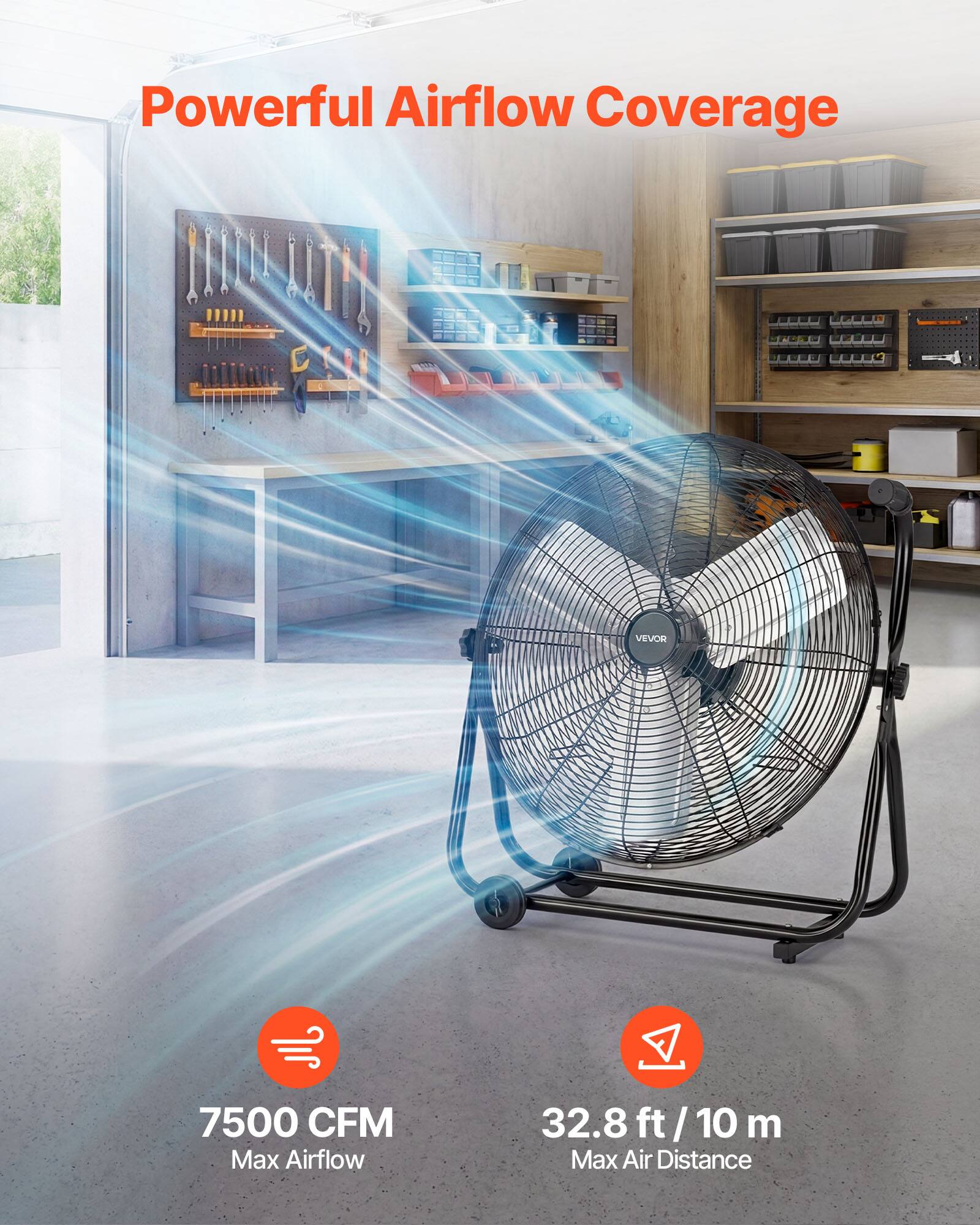 Powerful Airflow Coverage

VEVOR

7500 CFM
Max Airflow

32.8 ft / 10 m
Max Air Distance