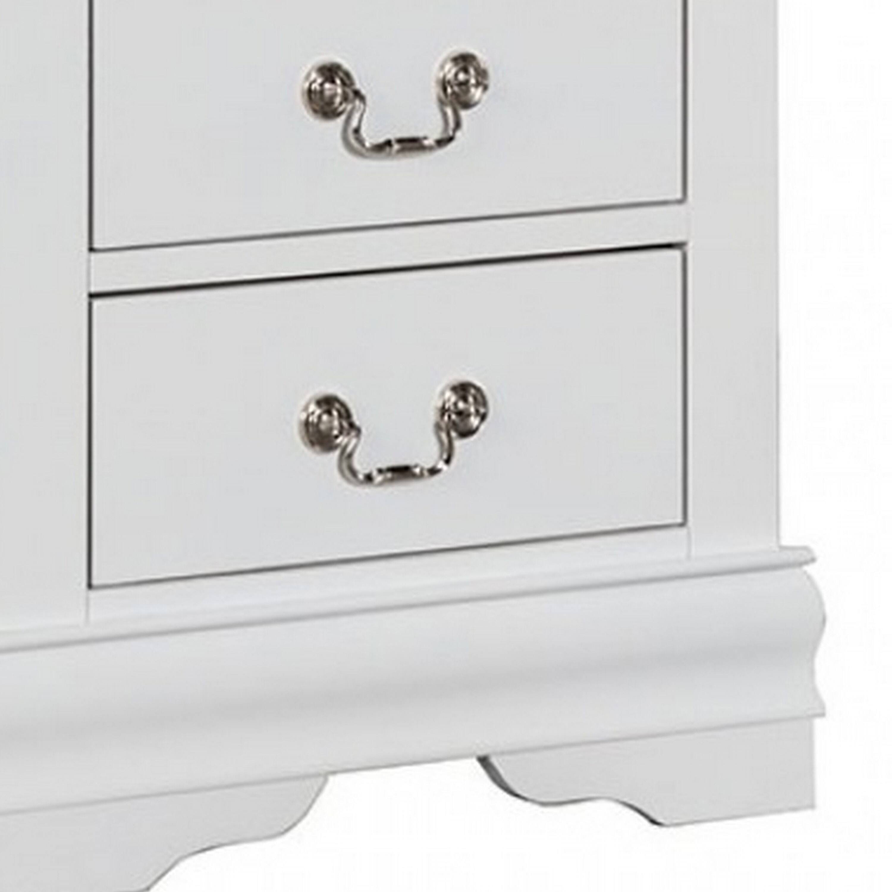 Alt View 2. Manhattan Lane - Ryla Nightstand, 2 Drawers, Solid Wood, Nickel Metal Handles - White, Nickel.
