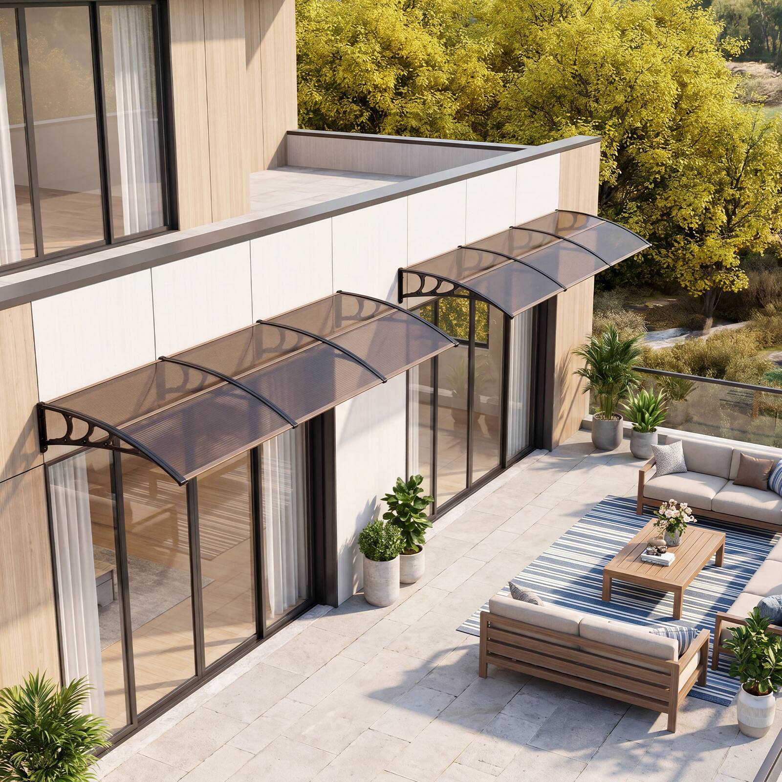 Alt View 4. Gymax - Gymax Exterior Entryway Canopy Awning Outdoor Patio Overhang w/ UPF50+ Rating Brown - Brown.
