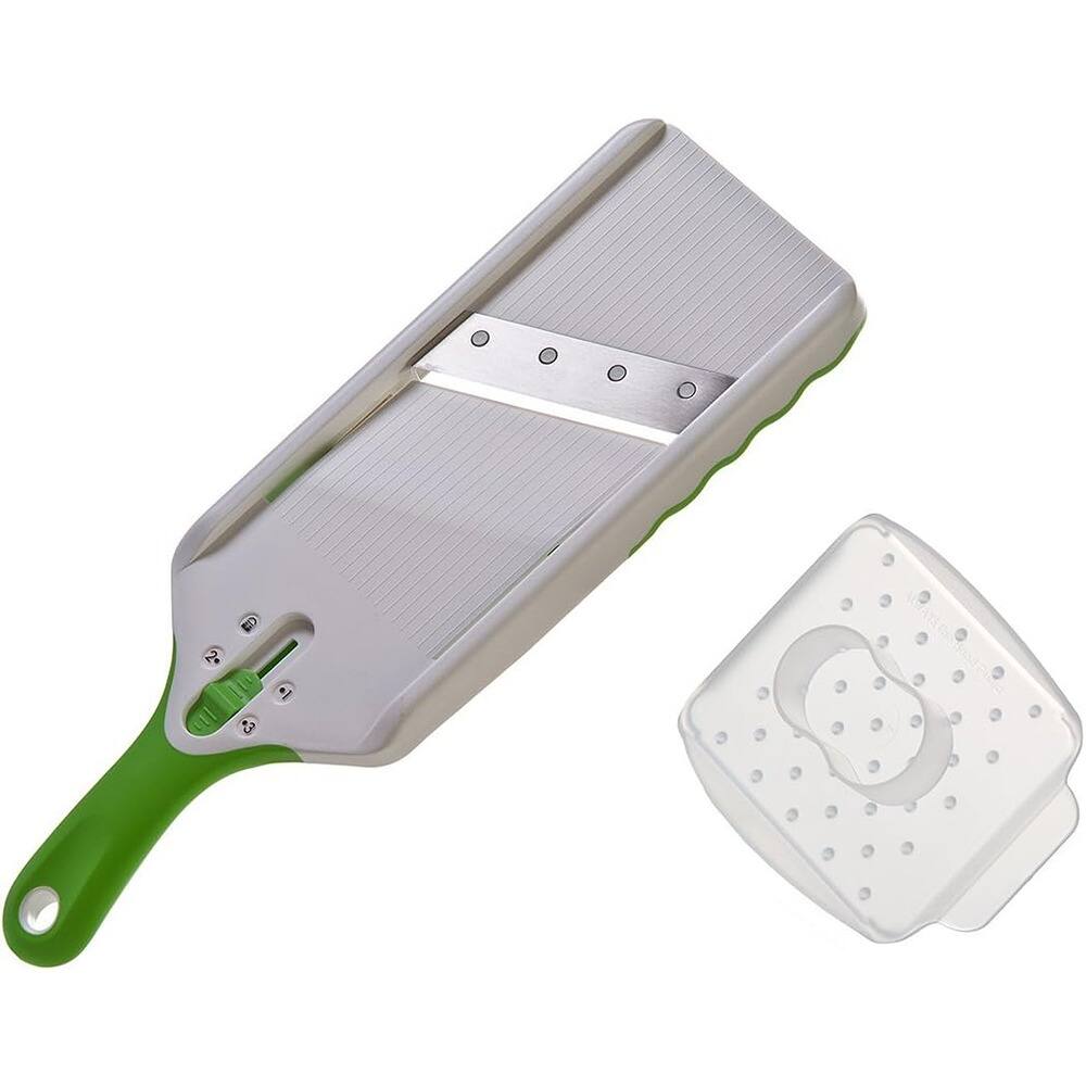 Left. PARKER SLATER - Adjustable Mandoline Slicer, Green – For Vegetables, Fruits, and More - Green.