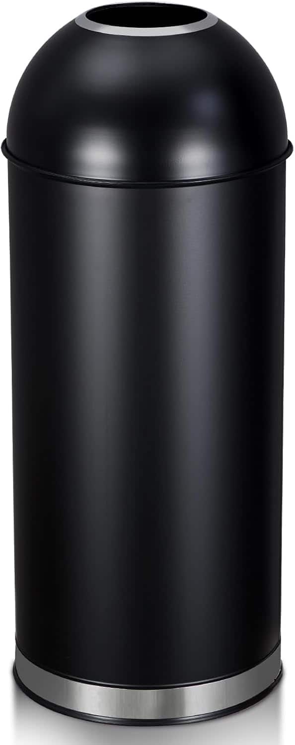 Jojoka - 17 Gallon Open Top Commercial Trash Can, Heavy Duty Brushed Stainless Steel with Anti-Slip Base - Black