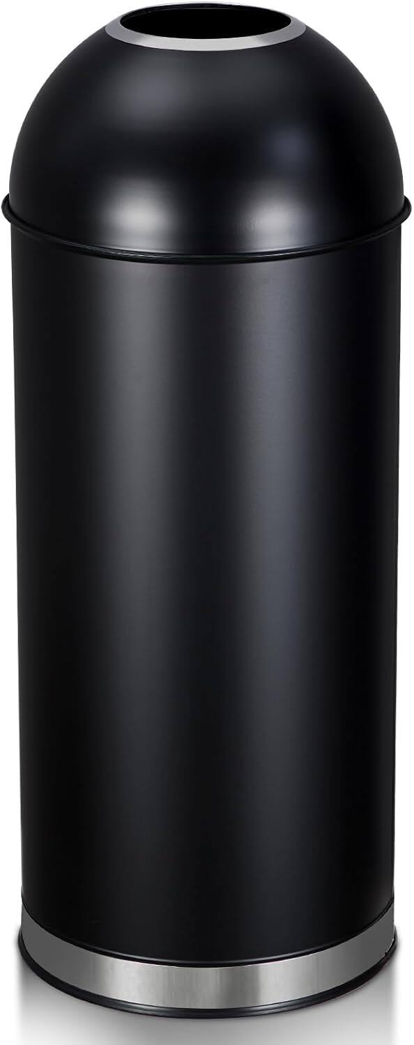 Jojoka - 17 Gallon Open Top Commercial Trash Can, Heavy Duty Brushed Stainless Steel with Anti-Slip Base - Black