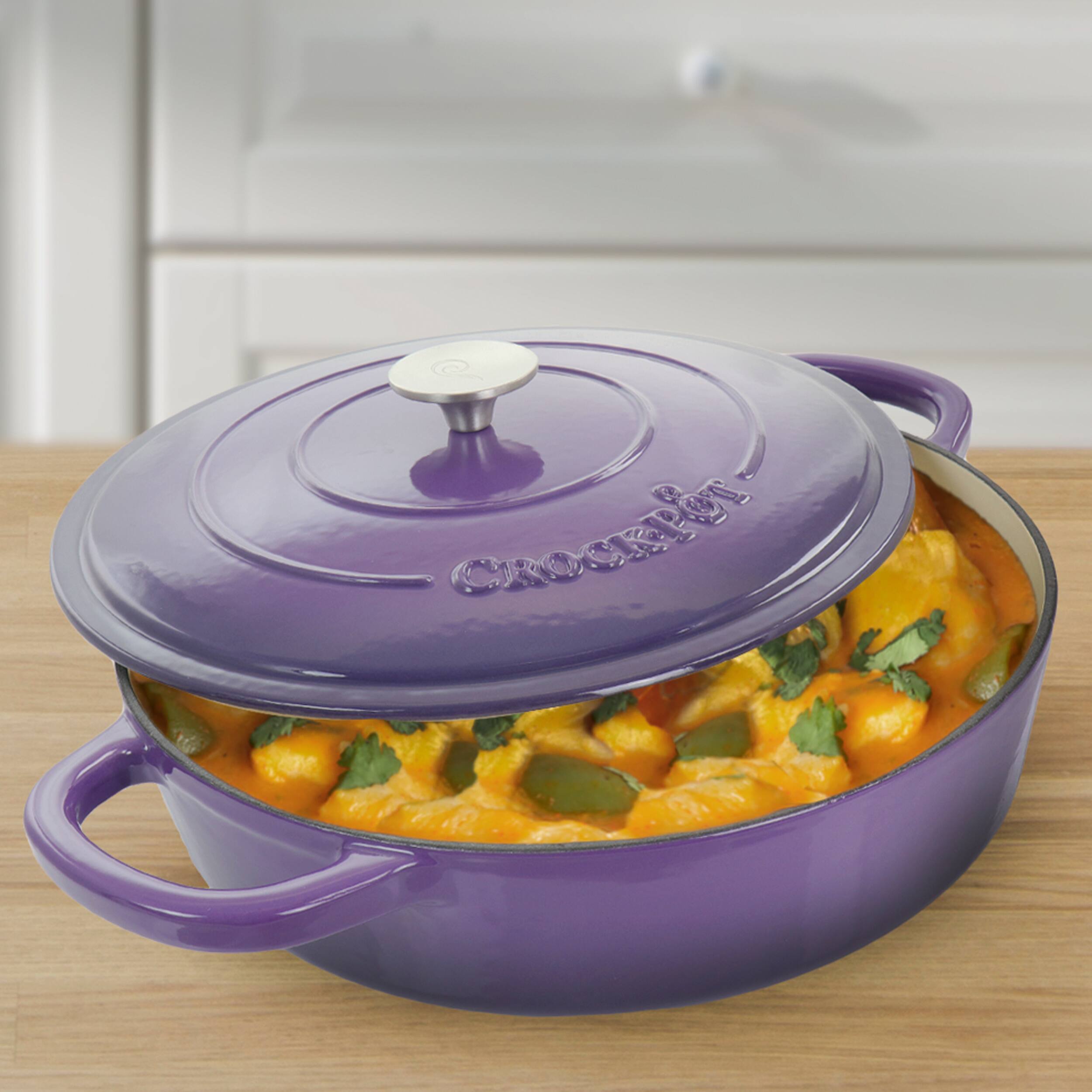 Alt View 8. Crock-Pot - Crock-Pot Artisan 2 Piece 5 Quart Enameled Cast Iron Braiser with Lid in Lavender - Lavendar.
