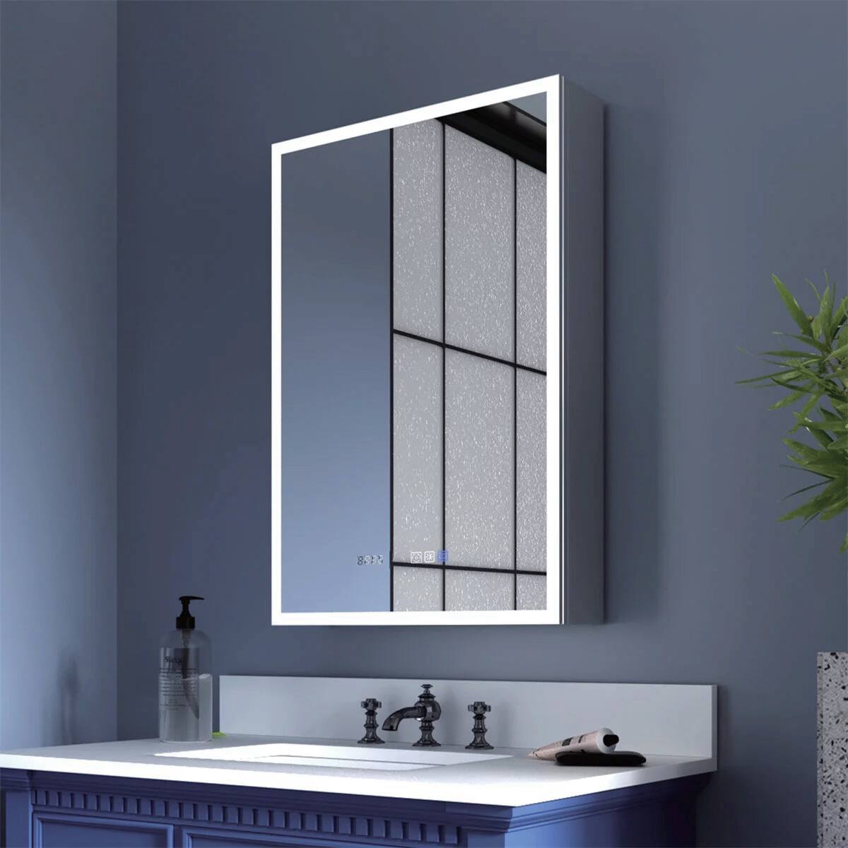 Angle. TinyHomie - 20x30In LED Lighted Medicine Cabinet with Mirror Lights Recessed or Wall Mounted 3 Color TemperaturesAnti-Fog - Silver and Silver grey and Silver and Silver.