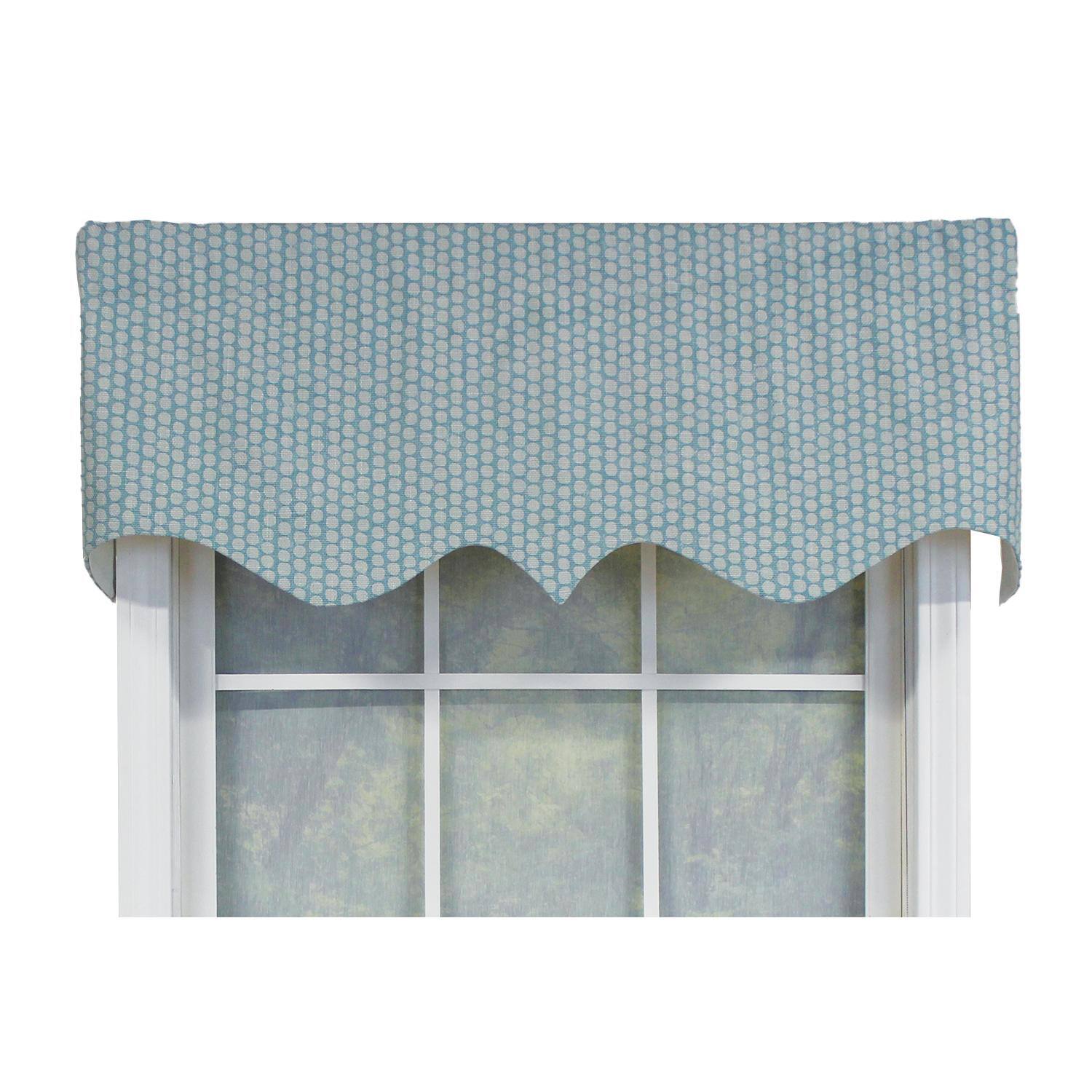 Front. RLF Home - RLF Home Circles Regal 100% Cotton with Fully Lined 3" Rod Pocket Valnance for Windows 50" x 17" Spa - Spa.