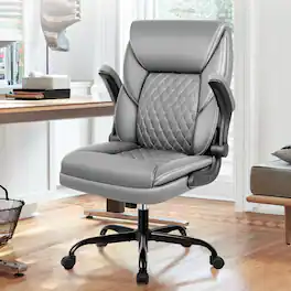 Brick Attic - Ergonomic Leather Office Chair with Adjustable Flip-Up Arms,Lumbar Support,Swivel & Rocking, Home Desk Chair - Gray