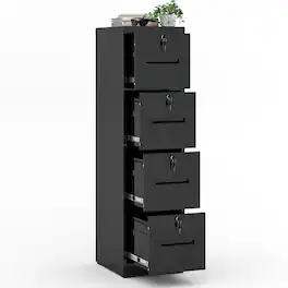 Ecooso - 4 Drawer Metal Vertical File Cabinet with Lock, Office File Storage Organizer for Letter Legal A4 Files - Black