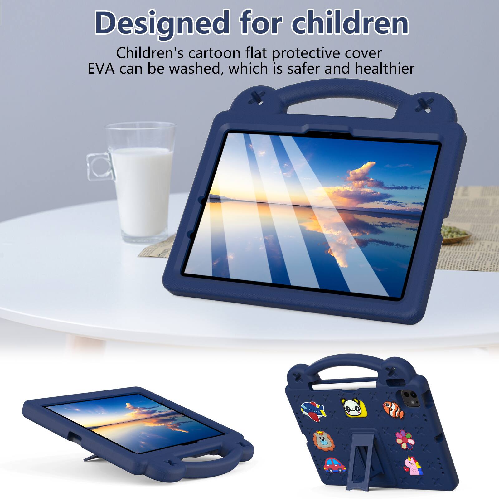 Designed for children  
Children's cartoon flat protective cover EVA can be washed, which is safer and healthier