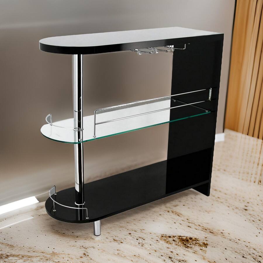 Alt View 5. Manhattan Lane - Zaina 42 Inch Modern Bar Table, 3 Shelves, Tempered Glass, Black, Chrome - Black, Chrome.