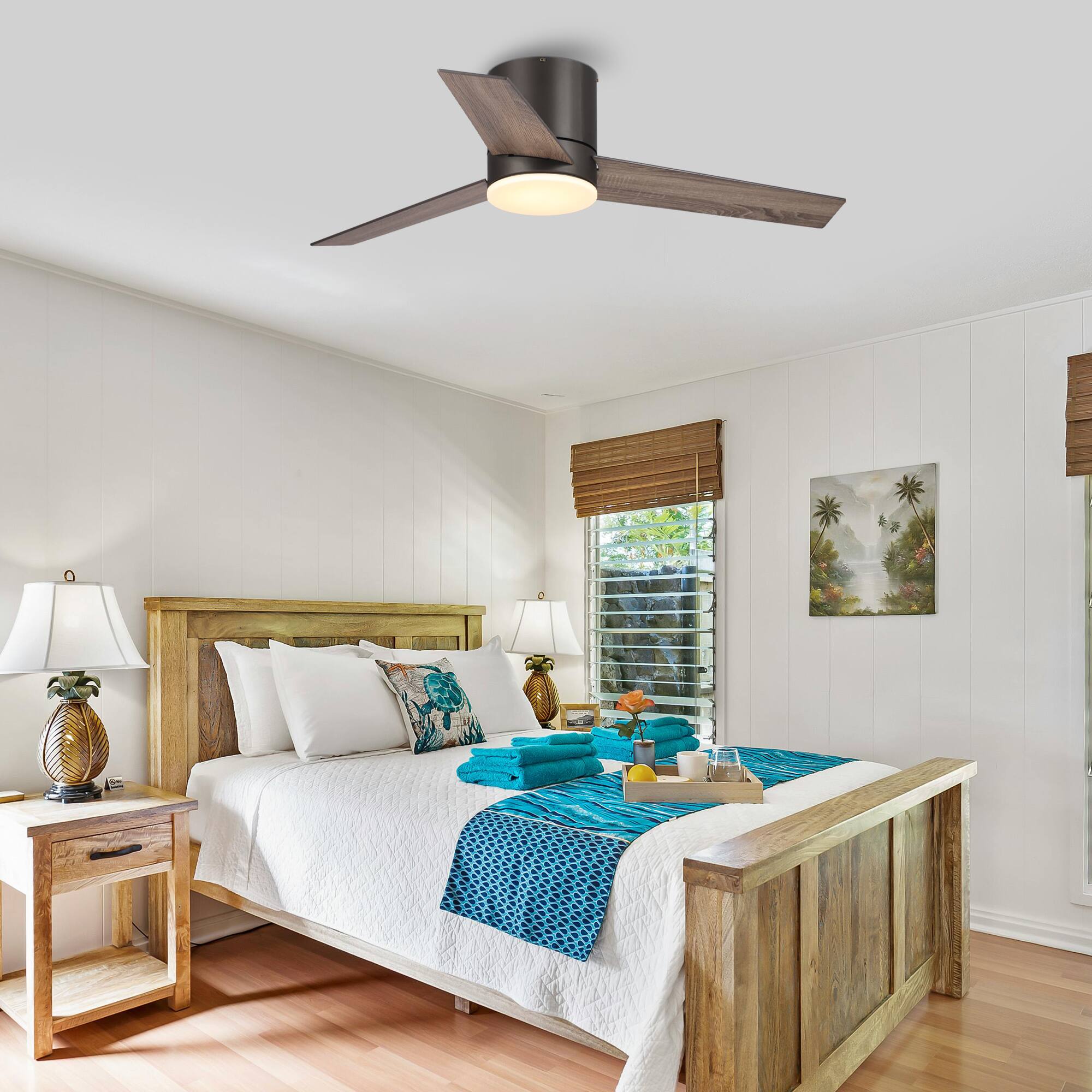Angle. Parrot Uncle - 48" Oil-rubbed Bronze Low Profile LED Ceiling Fan with Remote - Bronze.