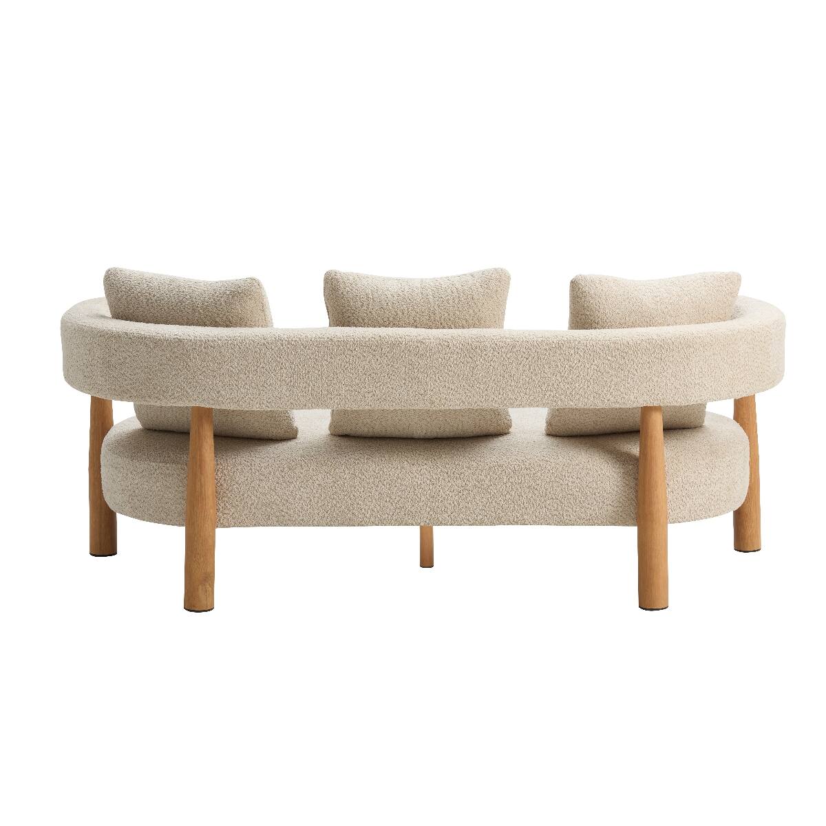 Back. Ropilly - Ropilly 76.5 Inch Curved Boucle Sofa, Modern 3 Seater Upholstered Beige Living Room Sofa - Beige.