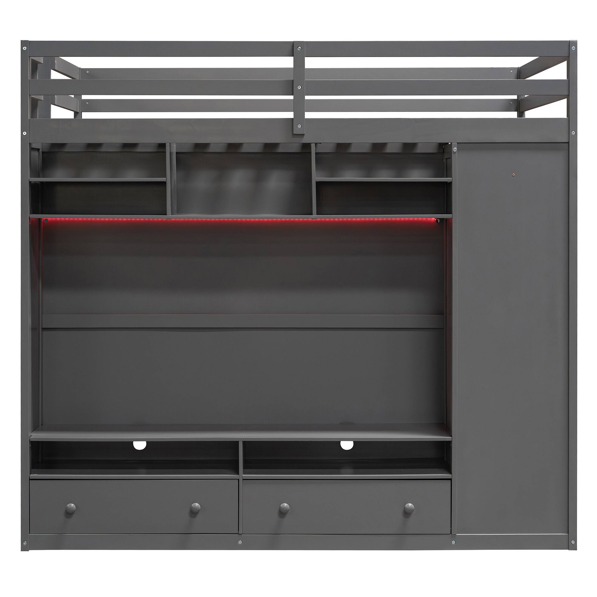 Alt View 2. Anysun - Full size Loft Bed with Drawers, Shelves and Light - Gray.