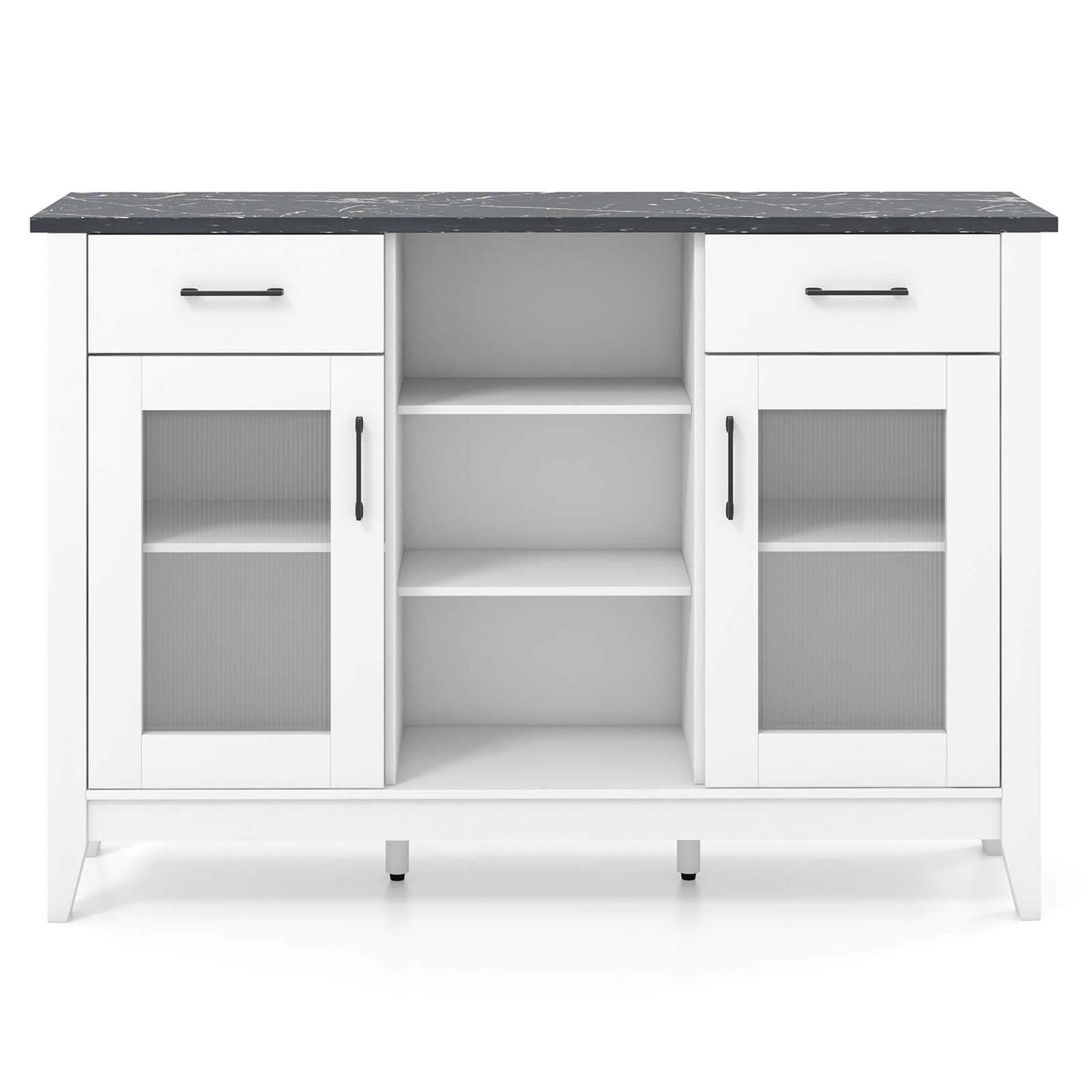 Alt View 1. Costway - Sideboard Buffet Cabinet with 2 Drawers 2 Doors 3 Open Compartments 4 Shelves - White.