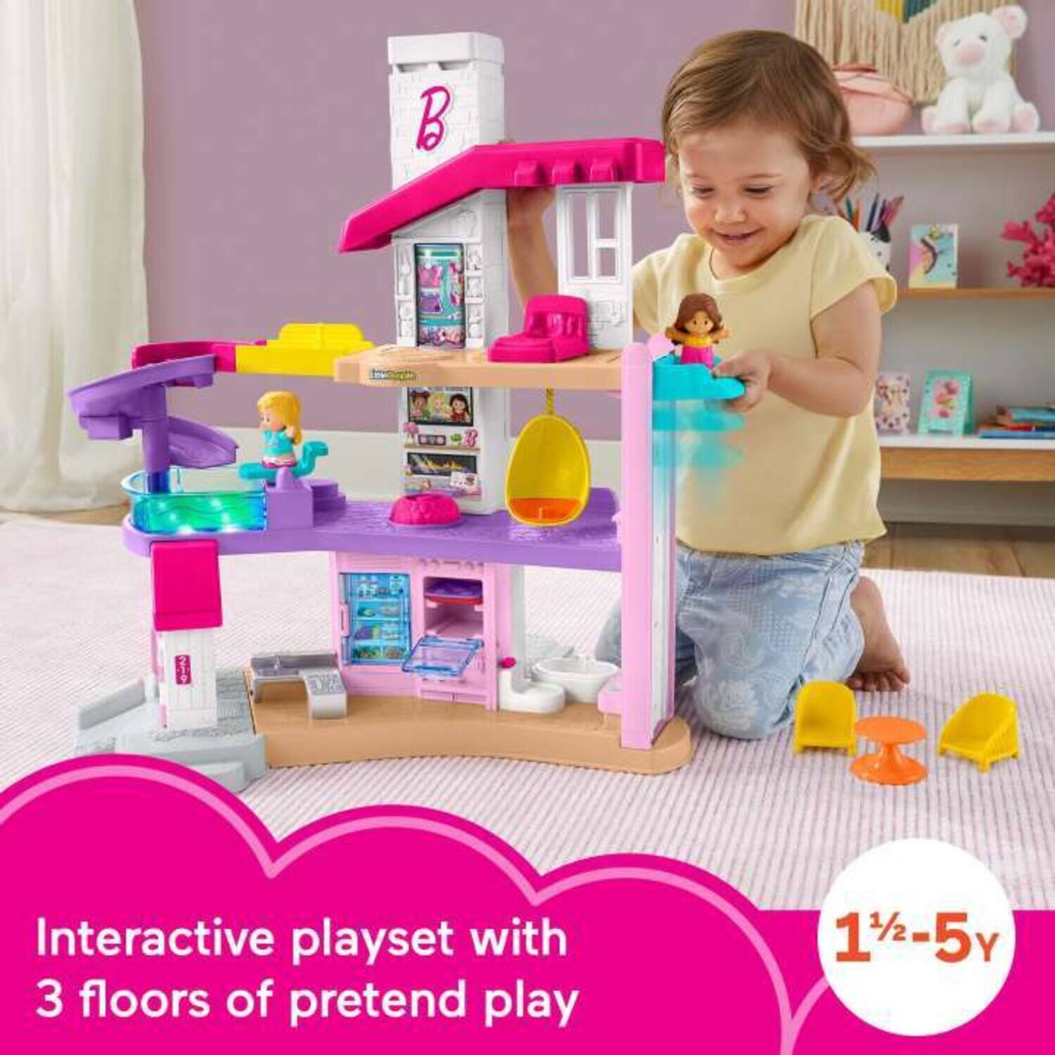 Interactive playset with 3 floors of pretend play for 1½-5 years.