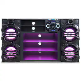 Technical Pro - Floor-Standing Bluetooth Wireless Entertainment Center Quad 10" LED Woofers with 4 Tweeters - Black