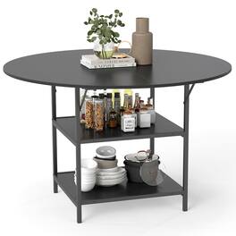 Gymax - 47'' Round Dining Table for w/2-Tier Storage Shelves & Heavy-Duty Metal Frame - Black