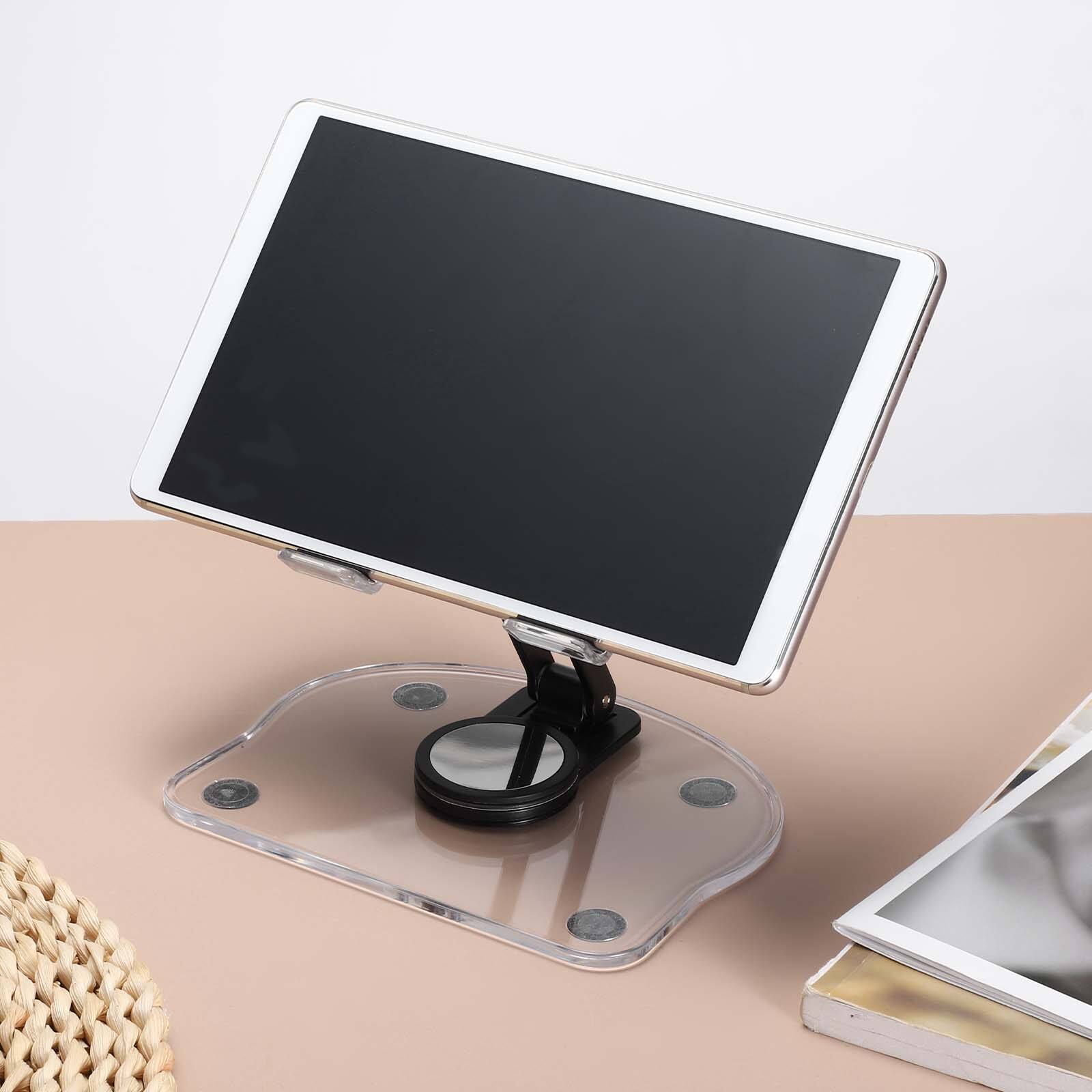 Alt View 5. Unique Bargains - 2pcs Acrylic Tablet Stand, Adjustable Foldable Portable Clear with 360 Degree Rotating Base for Desk Home Office - Black.