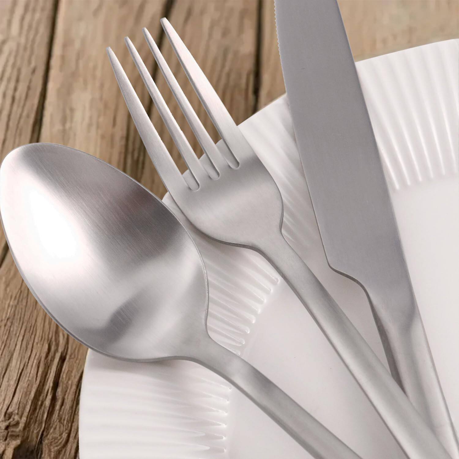 Alt View 1. Dazzed Corner - 20 Piece Flatware Cutlery Set for 4, 18/10 Stainless Steel Silverware Mirror Polished - Matte Silver.