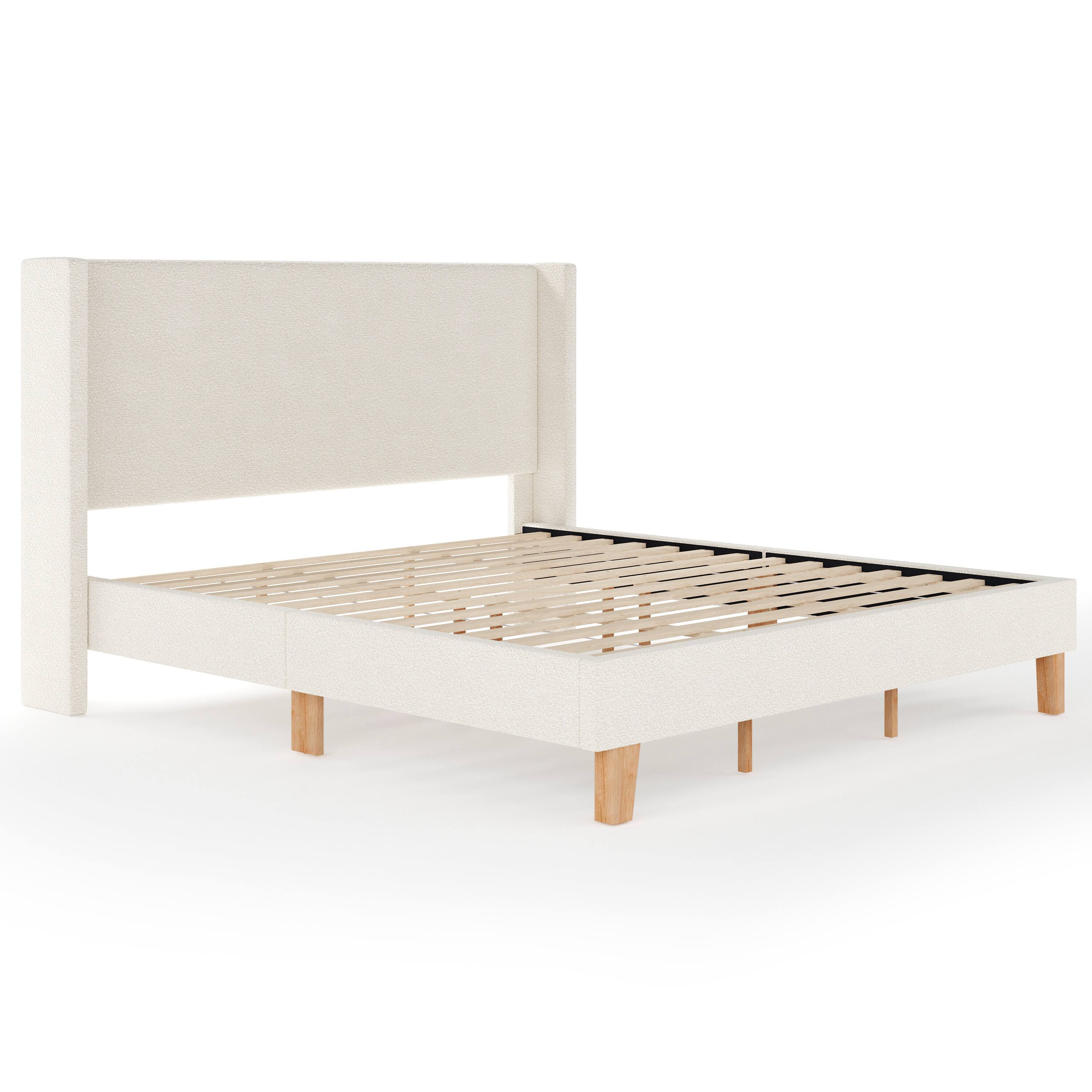Alt View 1. Martha Stewart - Upholstered Platform Bed with Wingback Headboard - Off-White.