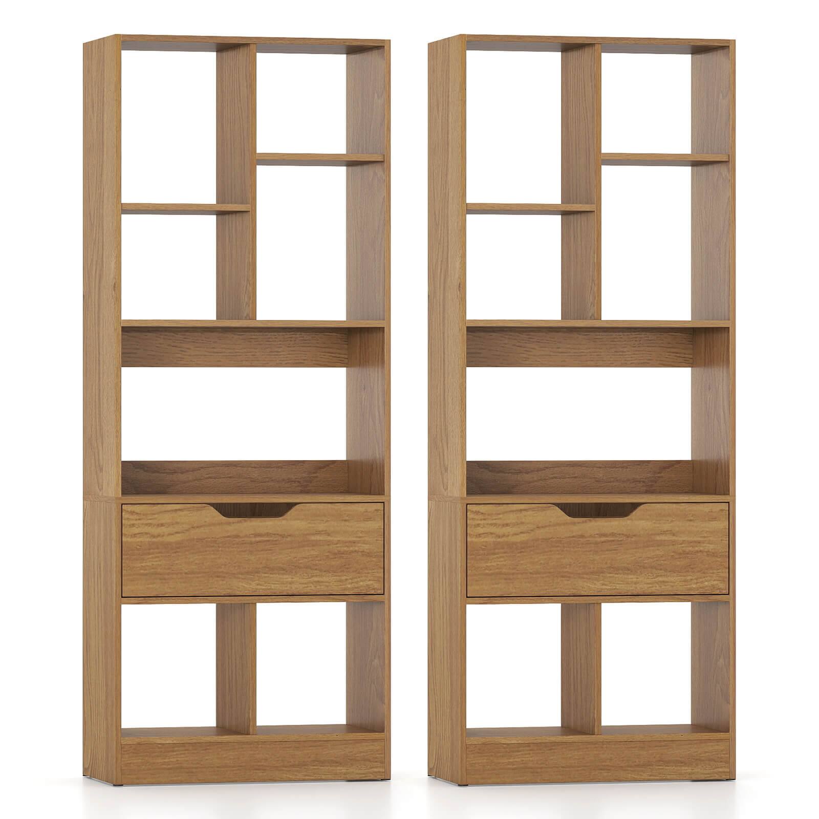 Alt View 9. Costway - Costway 2 PCS 51" Tall Bookcase with Drawer 7 Open Cubes Anti-toppling Kits for Study Home - Natural.