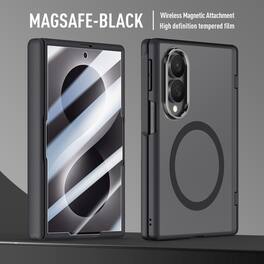 Dteck - Magnetic Case for Samsung Galaxy Z Fold 8, Frosted Rugged Hinge Protection Cover with Built-in HD Screen Protector - Black