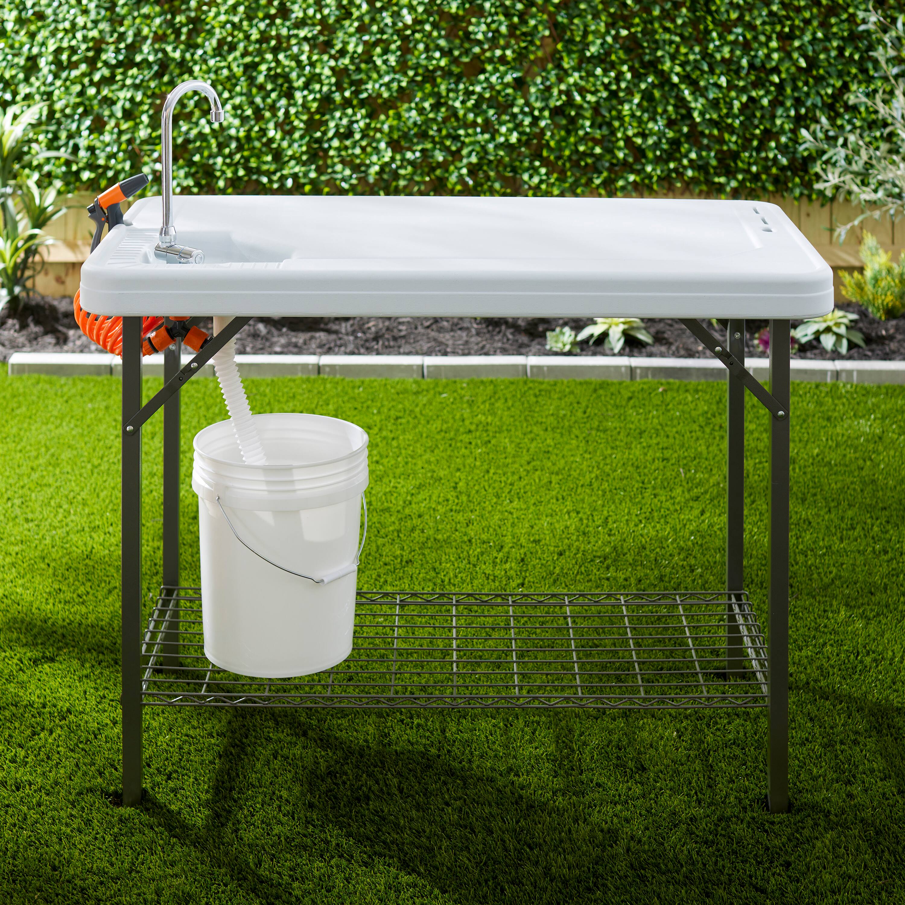 Alt View 7. Seek Thermal - SEEK Folding Portable Deluxe Fish & Game Camping Table with Sink Faucet & Shelf - White.