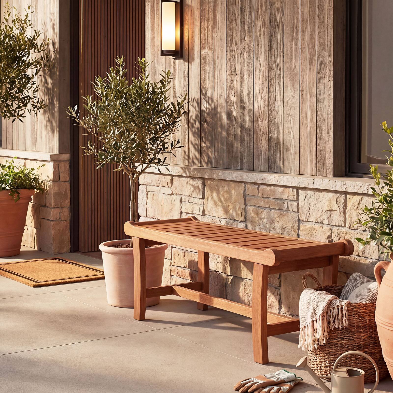 Alt View 3. Costway - Costway 2-Person Outdoor Wood Bench Set of 1, 41.5" Patio Backless Dining Bench with Slatted Seat - Orange.