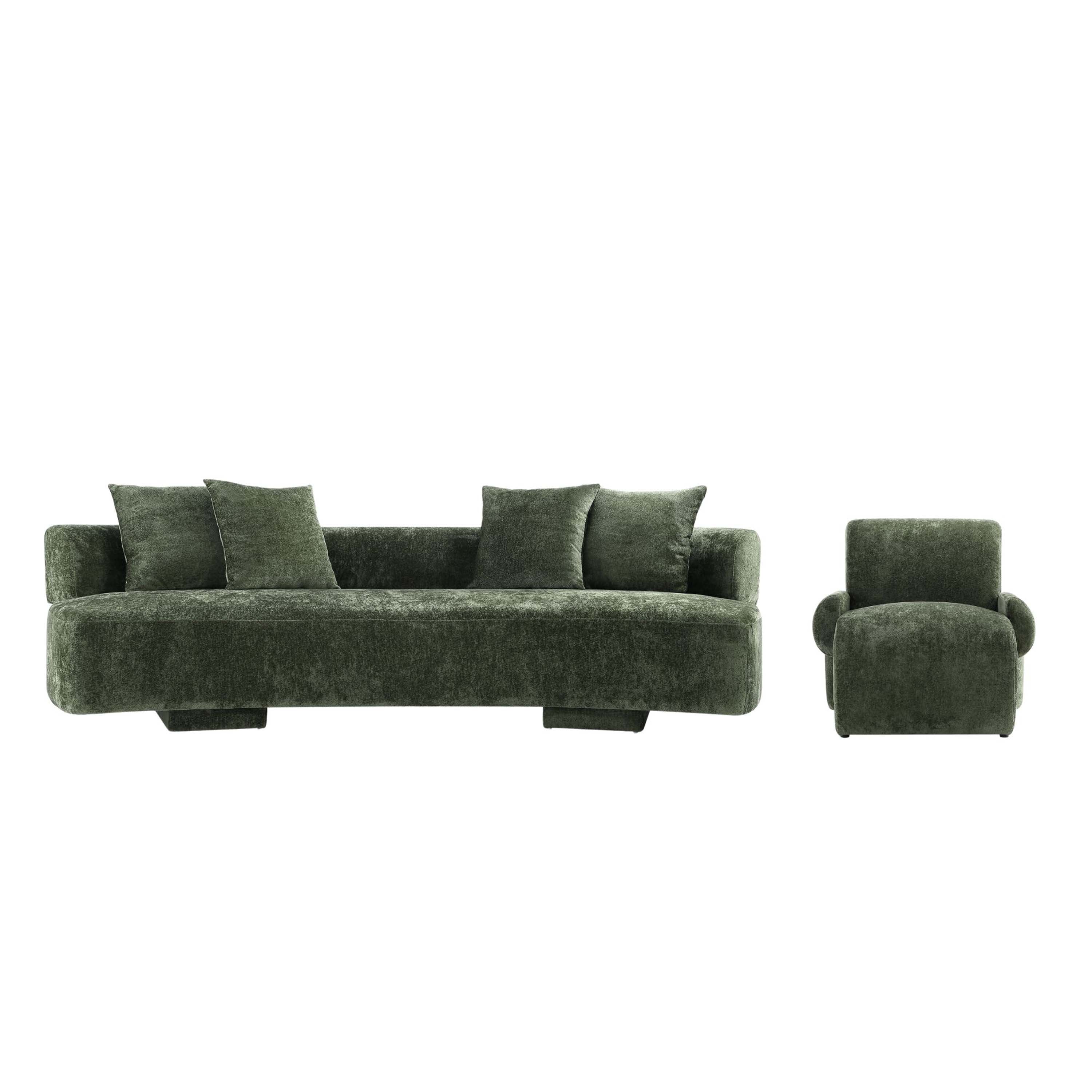 Front. Manhattan Comfort - Verandah Mid-Century Modern 2-Piece Sofa Set - Olive Green.