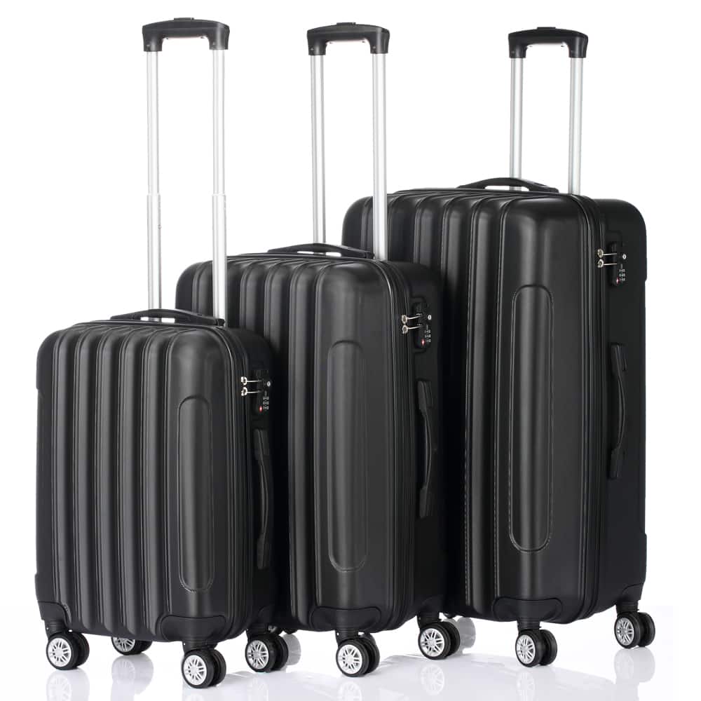 Front. Winado - 20"/24"/28" 3 Piece Trolley Carry On ABS Luggage Lightweight Hardside Suitcase Set Spinner Wheels & TSA Lock for Travel - Black.