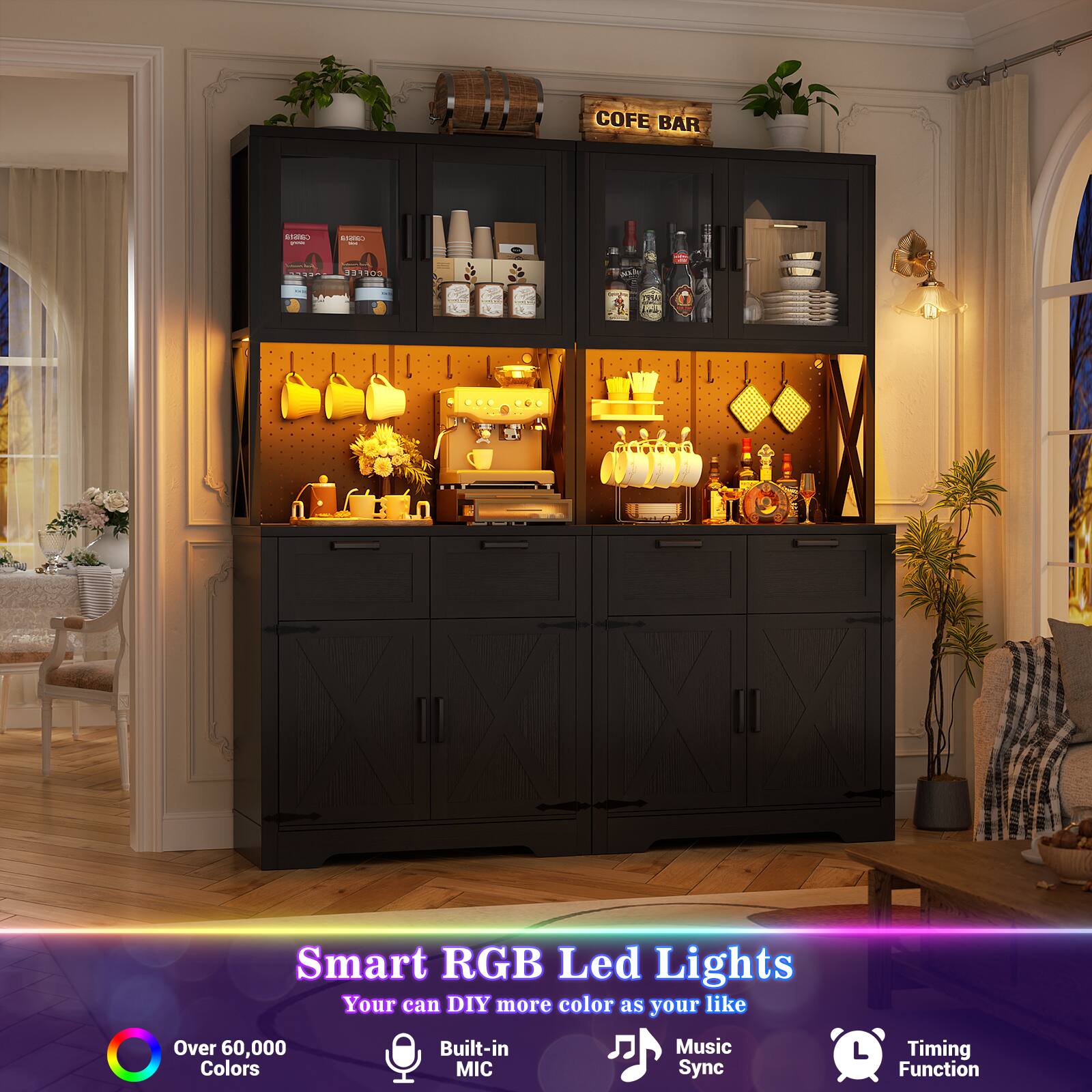 COFE BAR

CUTFRE Bank

Smart RGB Led Lights
Your can DIY more color as your like
Over 60,000 Built-in Music Timing Colors MIC Sync Q Function