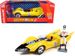 Autoworld - Shooting Star #9 and Racer X Figurine "Speed Racer" Anime Series 1/18 Diecast Model Car by Auto World - Yellow