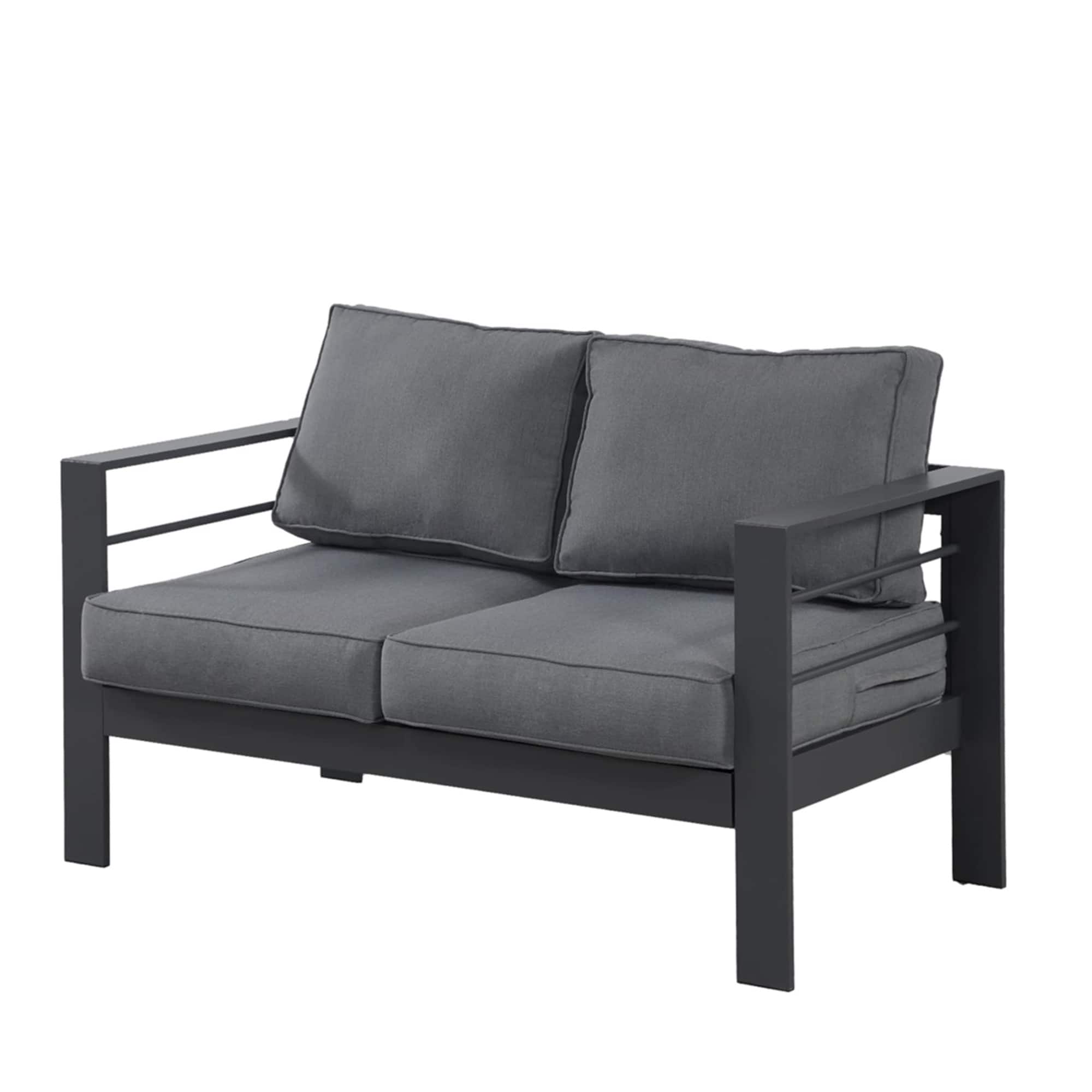 Mondawe - 50" All-Weather Aluminum Patio Loveseat with Cushions - Gray