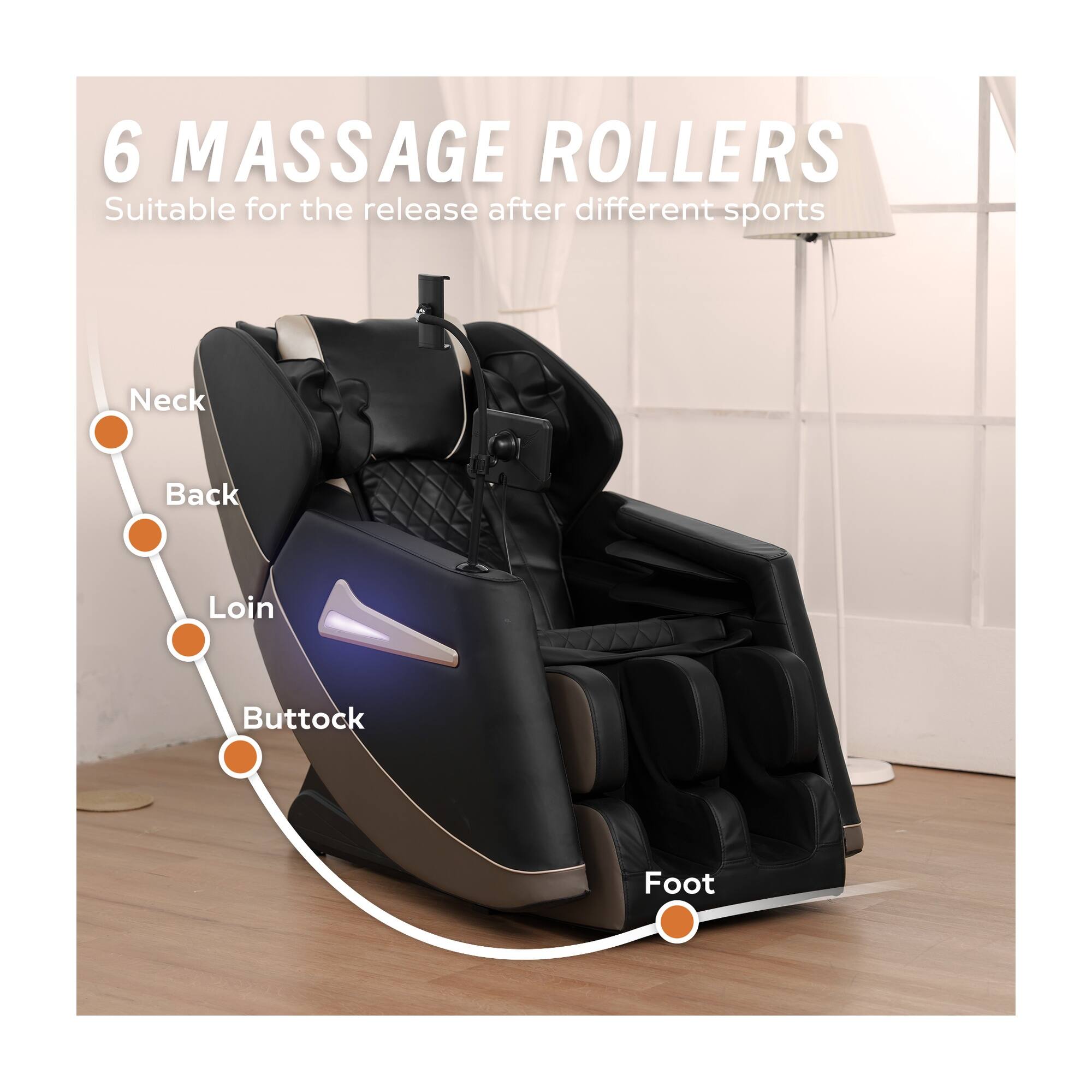 6 MASSAGE ROLLERS  
Suitable for the release after different sports  
Neck  
Back  
Loin  
Buttock  
Foot