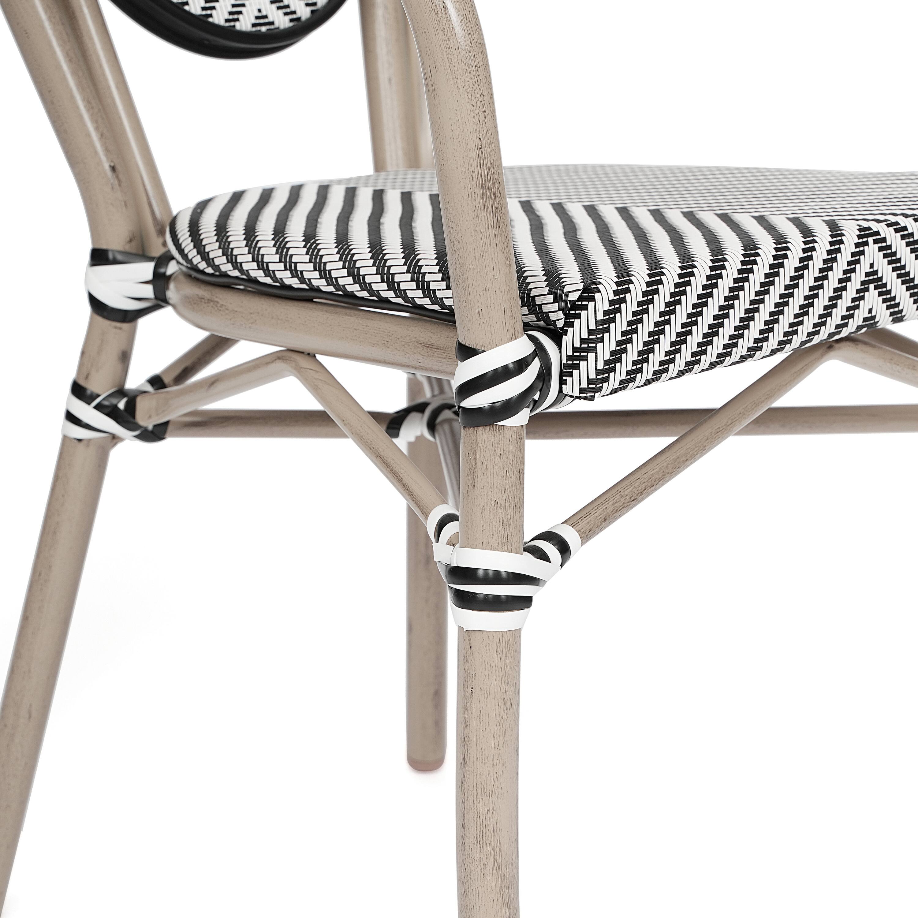 Alt View 9. Emma + Oliver - Massalia Indoor/Outdoor Stacking Thonet Bistro Style Chair with Arms, Textilene Seat and Bamboo Finished Metal Frame - Black & White/Light Natural Frame.
