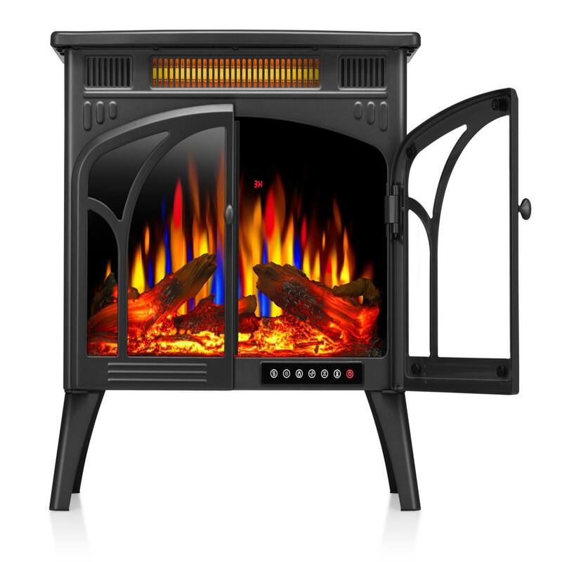 Front. Edendirect - 23.46 in. Freestanding Electric Fireplace Heater, Adjustable Brightness and Heating Mode, Overheating Safe Design, Black.