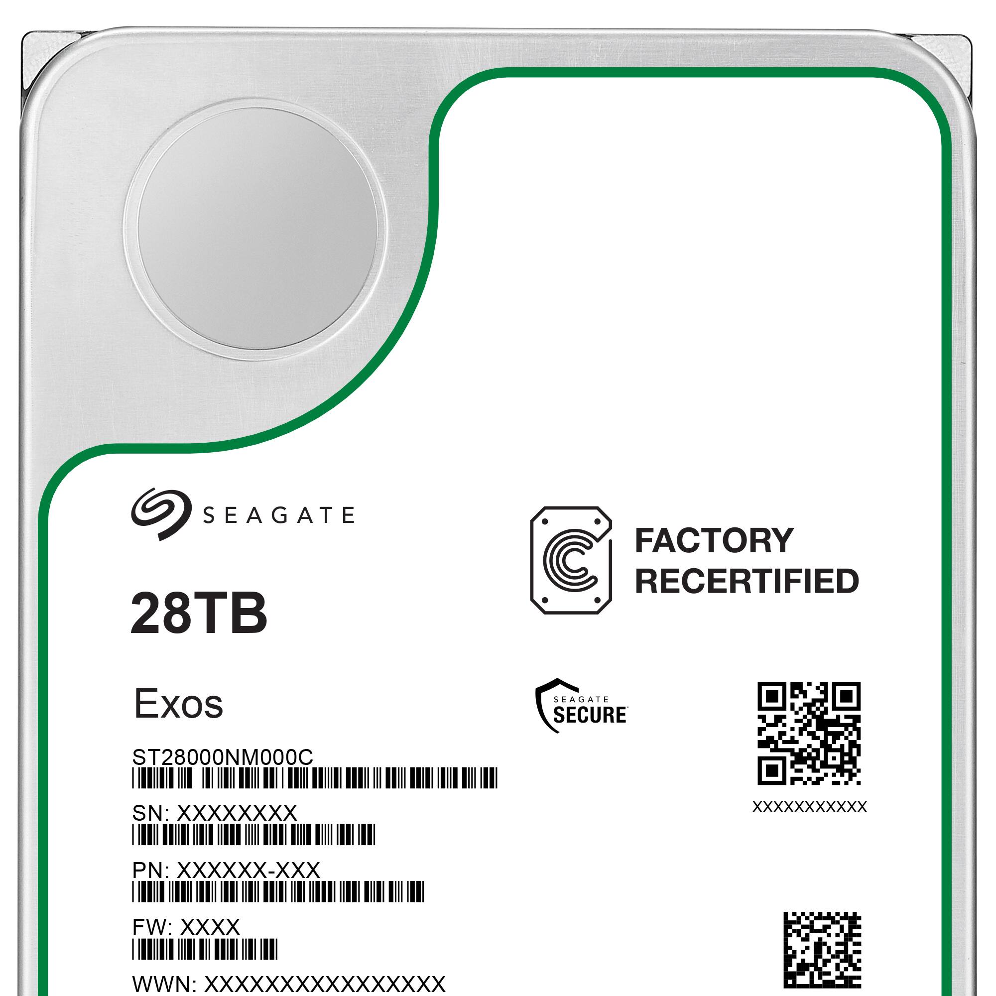 SEAGATE 28TB FACTORY RECERTIFIED Exos ST28000NM000C SN: XXXXXXXX XXXXXXXXXXX PN: XXXXXX-XXX FW: XXXX WWN: XXXXXXXXXXXXXXXX SEAGATE SECURE
