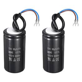 Unique Bargains - 2pcs CD60 Run Capacitor 350uF 250VAC 50/60Hz 2 Wires Motor Start for Washing Machine Air Compressor - Black