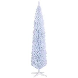 PULUZ - 8ft Unlit Pencil Artificial Christmas Tree with Realistic Branches and 618 Tips, Plastic Base - White