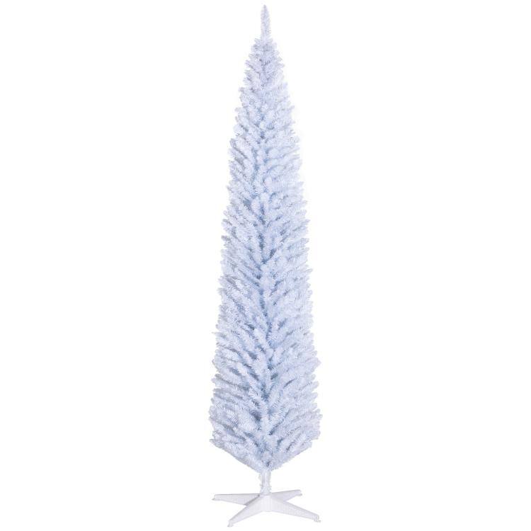 PULUZ - 8ft Unlit Pencil Artificial Christmas Tree with Realistic Branches and 618 Tips, Plastic Base - White