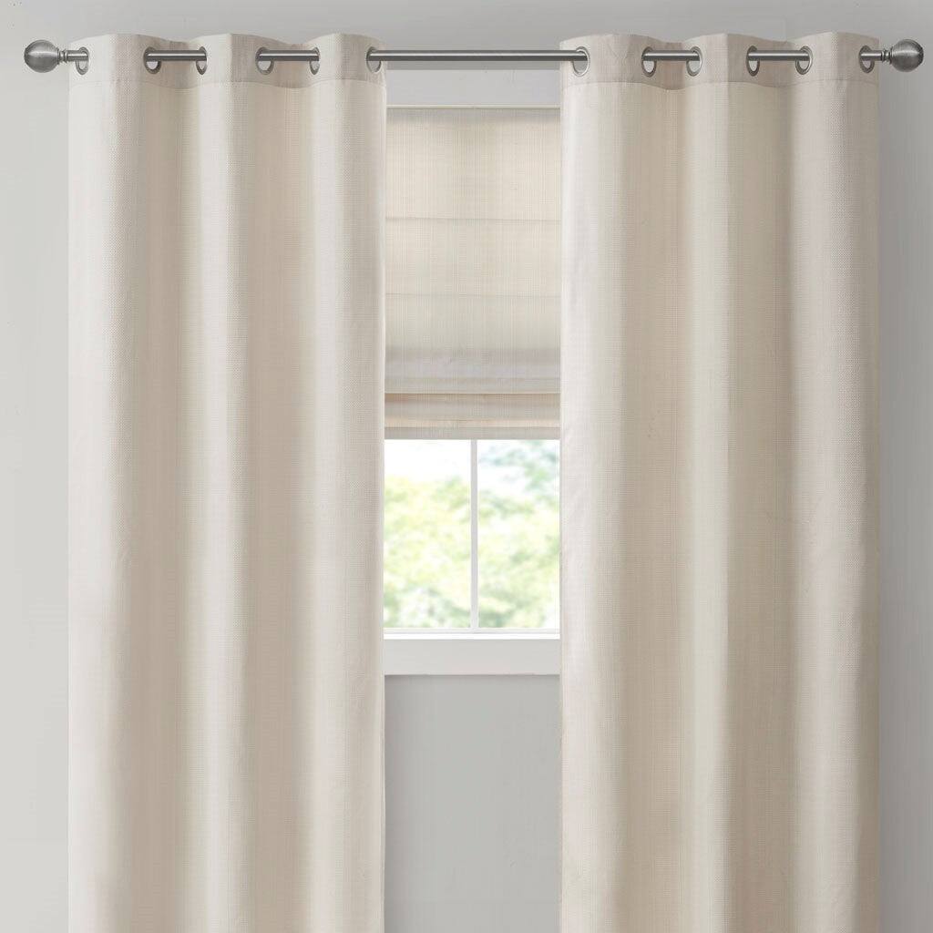 Back. BreeBe - Basketweave Room Darkening Curtain Panel Pair(2 Pcs Window Panels) - Ivory.