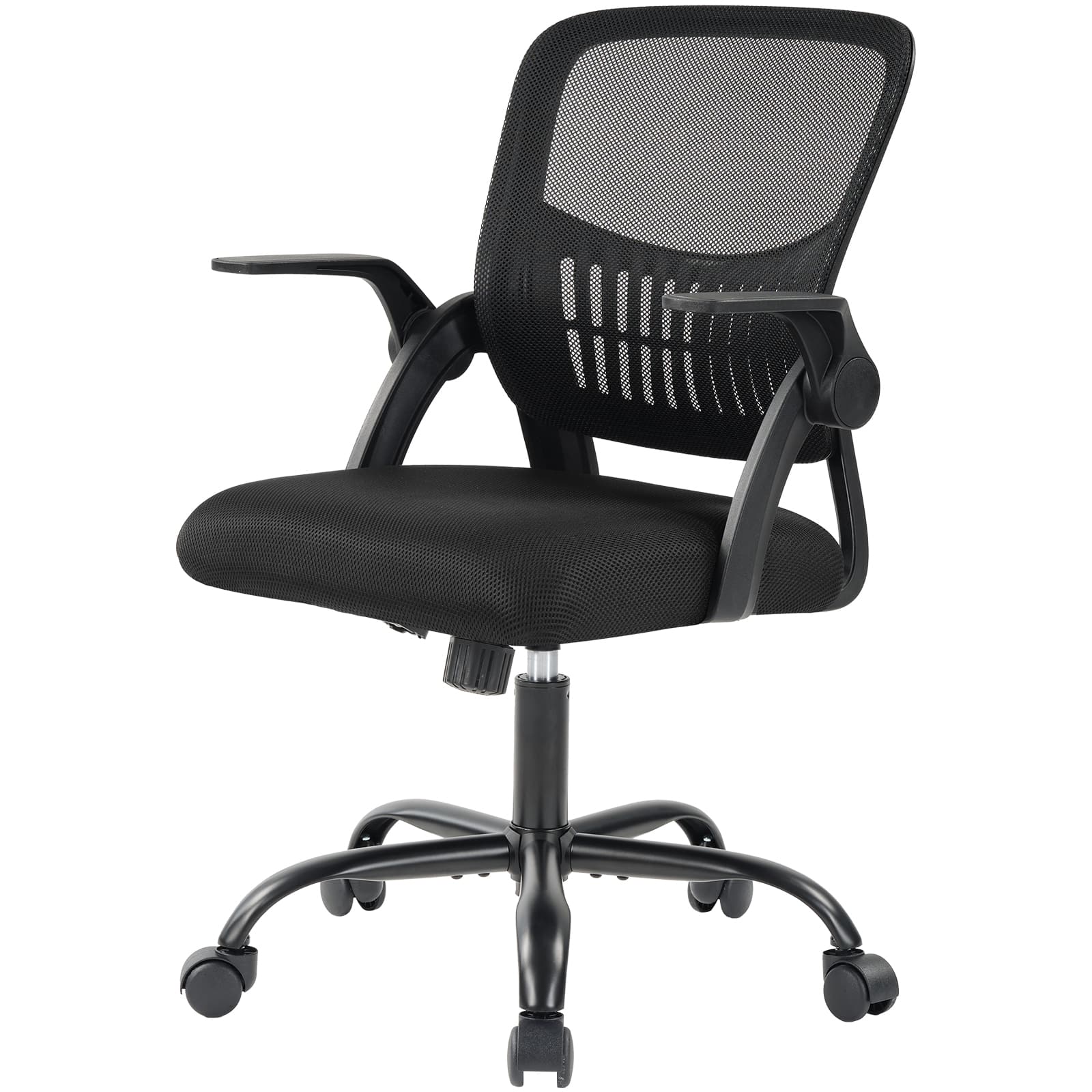Sweetcrispy - Ergonomic Mesh Office Chair, Swivel Desk Chair with Lumbar Support, ajustable Armrests for Home Office - Black