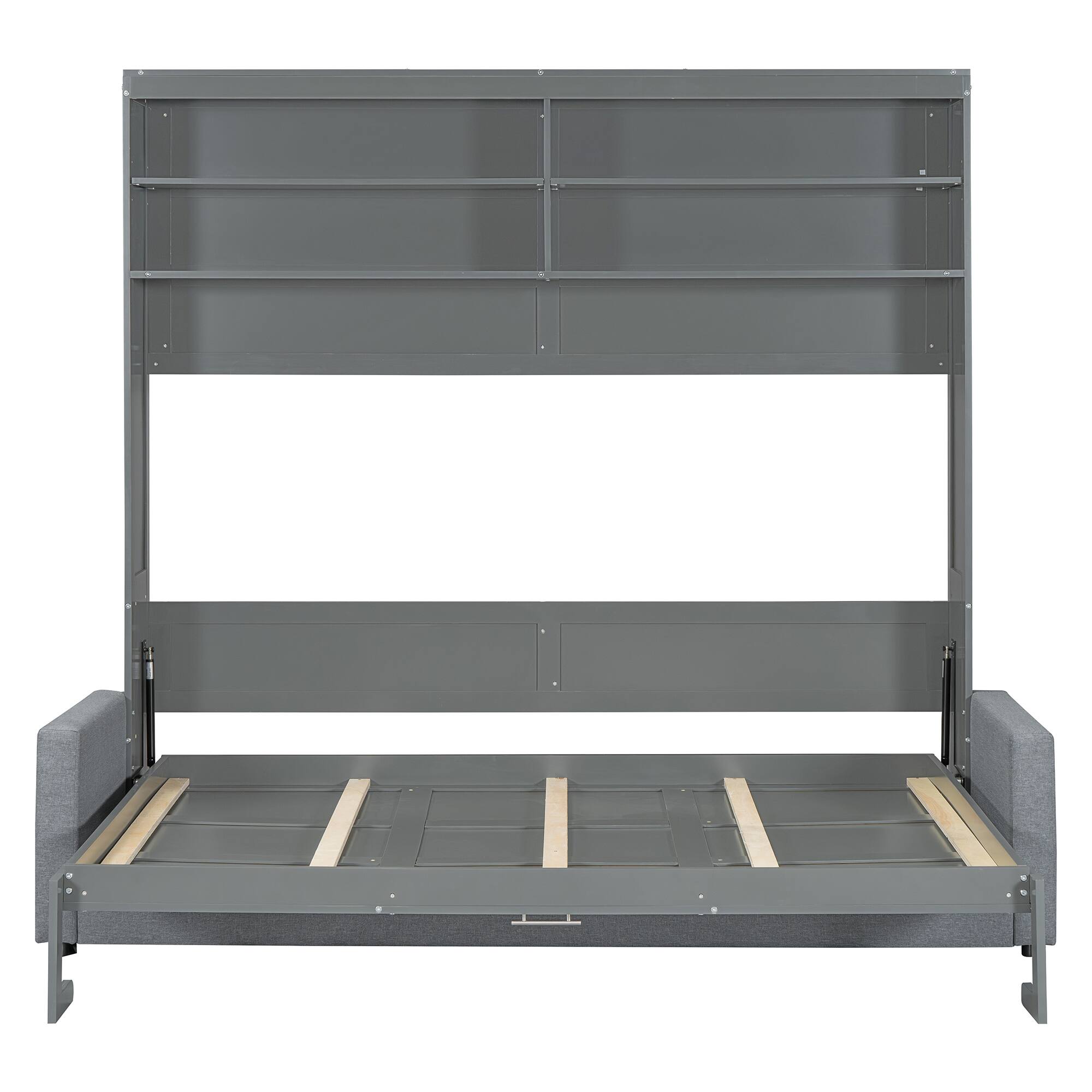 Alt View 2. Tiramisubest - Queen Size Gray Murphy Bed Wall Bed with Sofa, MDF + LVL, Space-Saving & Multifunctional - Gray.