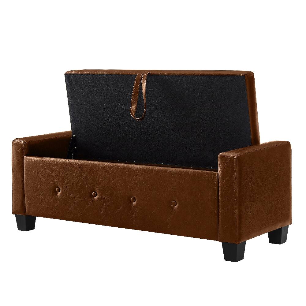Alt View 9. Ropilly - Ropilly 48 Inch Brown Tufted Faux Leather Storage Ottoman Bench - Brown.