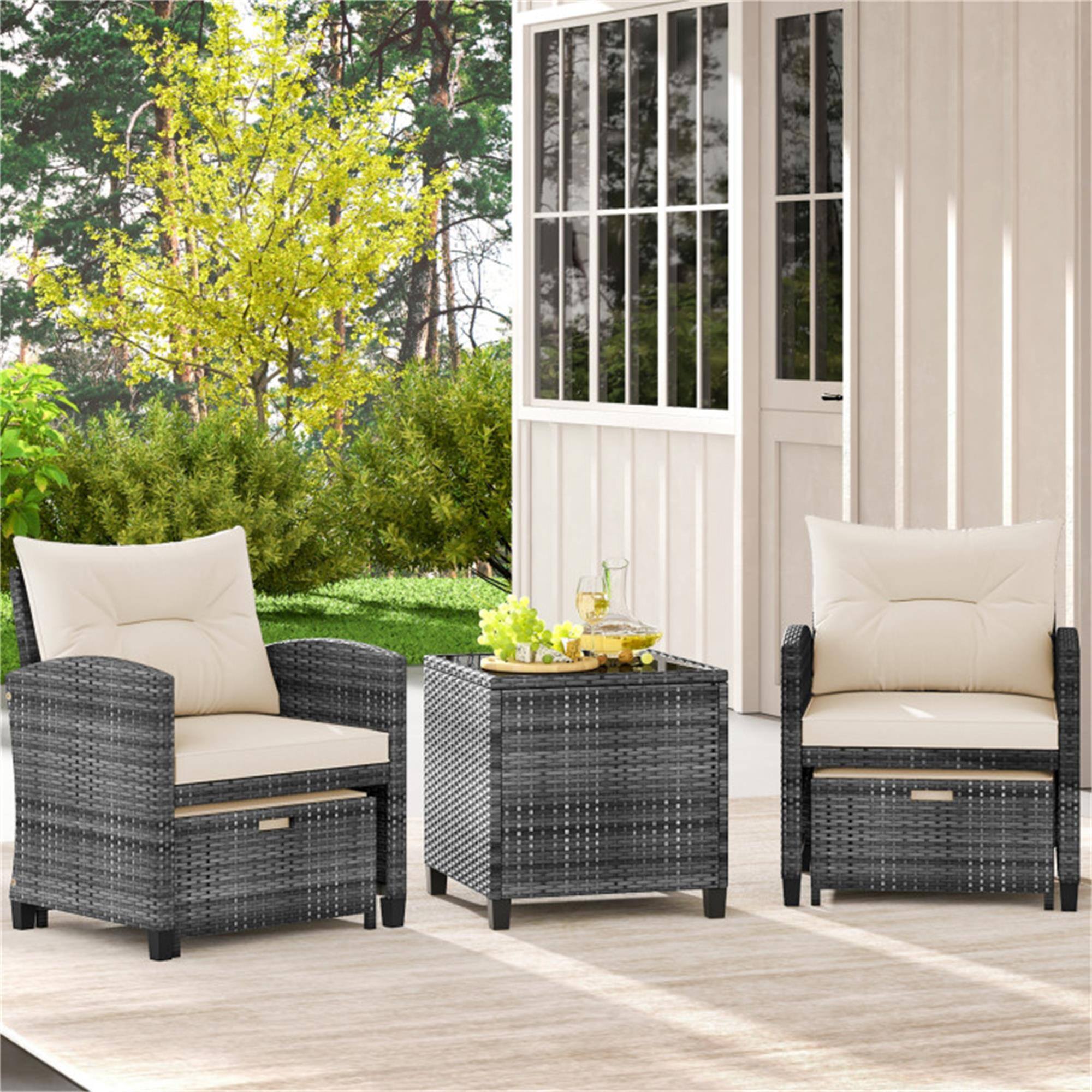 Alt View 2. Boyel Living - White 5 Piece Patio Rattan Furniture with 2 Ottomans and Tempered Glass Coffee Table- 260-in W x 300-in D x 250-in H - White.