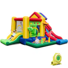Costway - Colorful Rainbow Kids Inflatable Bounce Castle with 50 Ocean Balls & 735W Blower - Multicolor