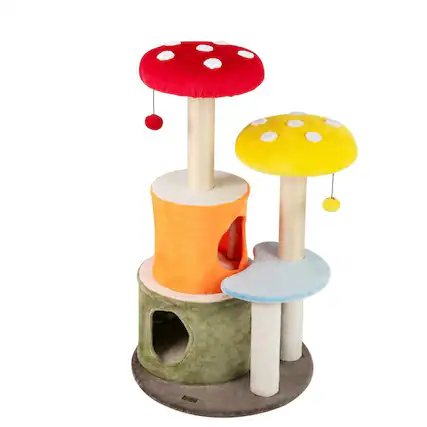 Front. Kadyn - 43-Inch Cute Cat Tree with Two Condos and Padded Perch Platforms, Multicolor - Multicolor.