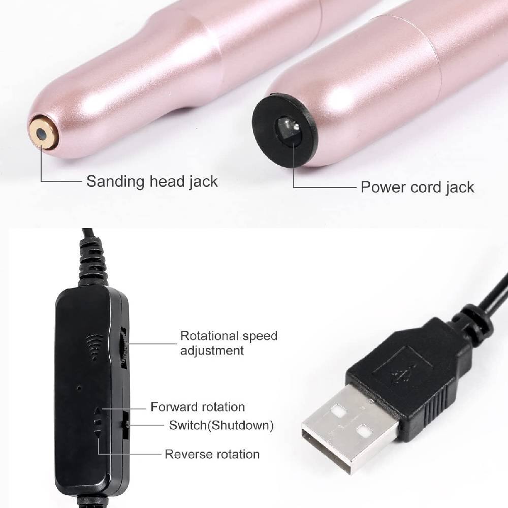 - Sanding head jack
- Power cord jack
- Rotational speed adjustment
- Forward rotation
- Switch(Shutdown)
- Reverse rotation