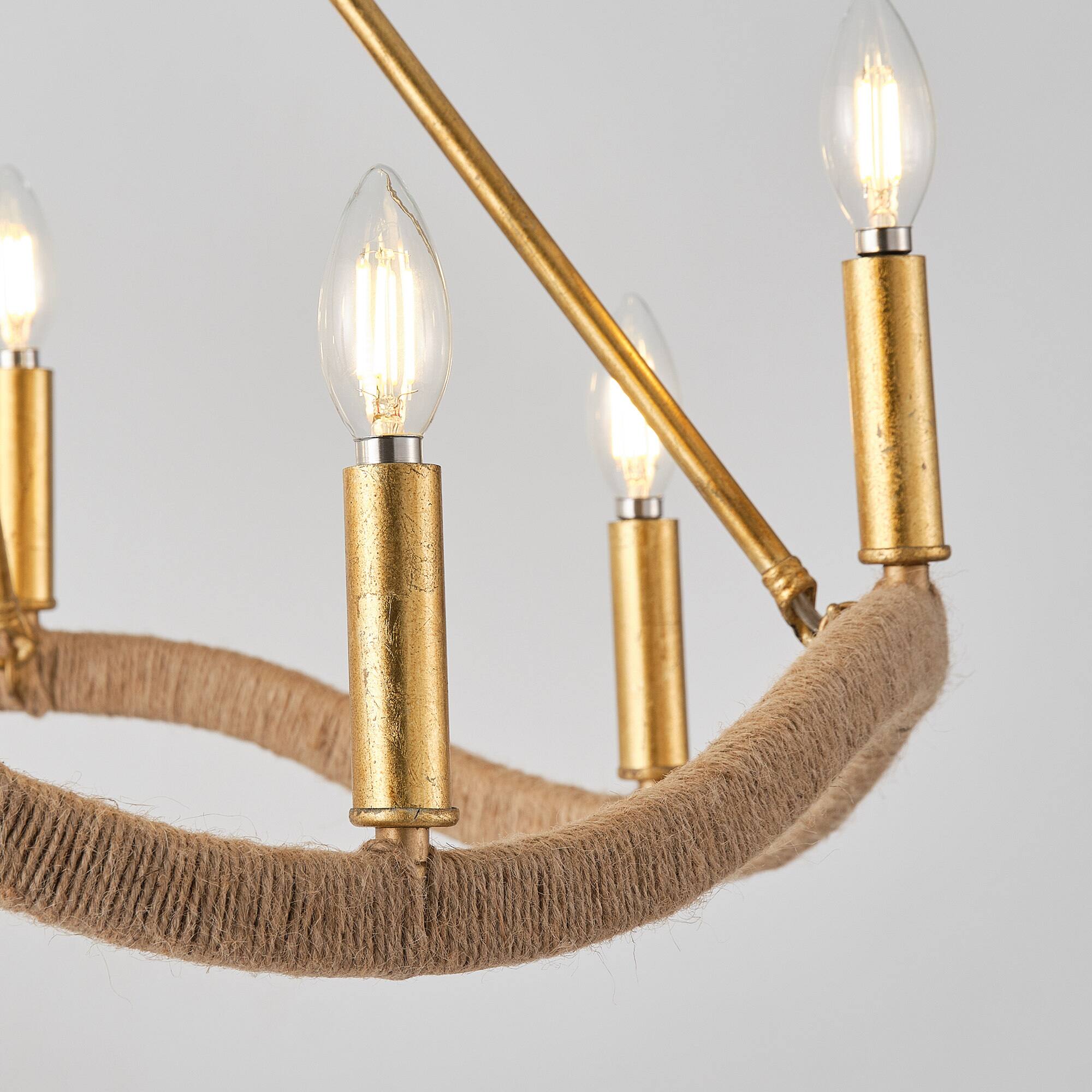 Alt View 4. Parrot Uncle - 27.6 in. 8-Light Modern Farmhouse Gold Natural Jute Large Candle Chandelier - Gold.